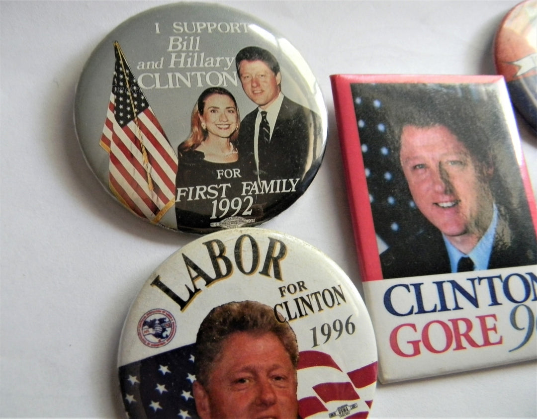 p285 Lot of Five Campaign Buttons - Pins, '92 and '96 Clinton - Gore
