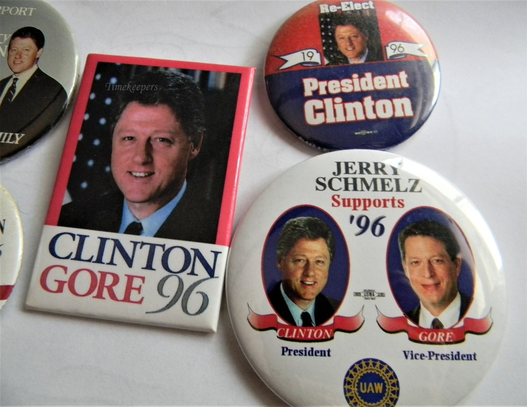 p285 Lot of Five Campaign Buttons - Pins, '92 and '96 Clinton - Gore