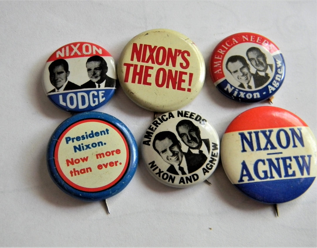 p287 Lot of Six Campaign Buttons - Pins, Nixon, Agnew, Lodge