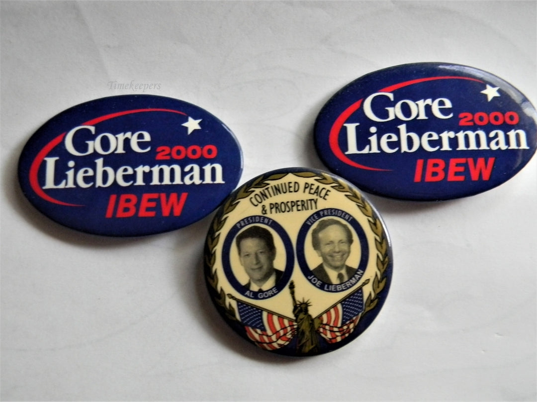 p289 Lot of Three Campaign Buttons - Pins, Gore Lieberman 2000