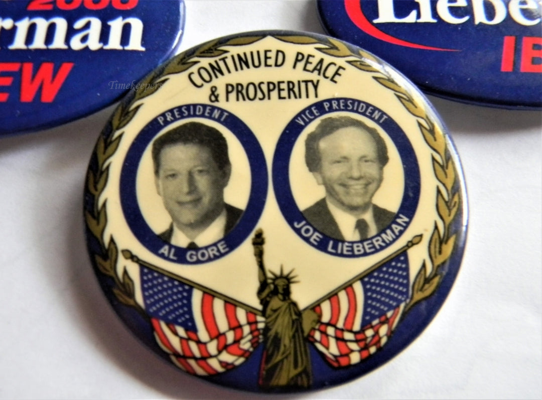 p289 Lot of Three Campaign Buttons - Pins, Gore Lieberman 2000