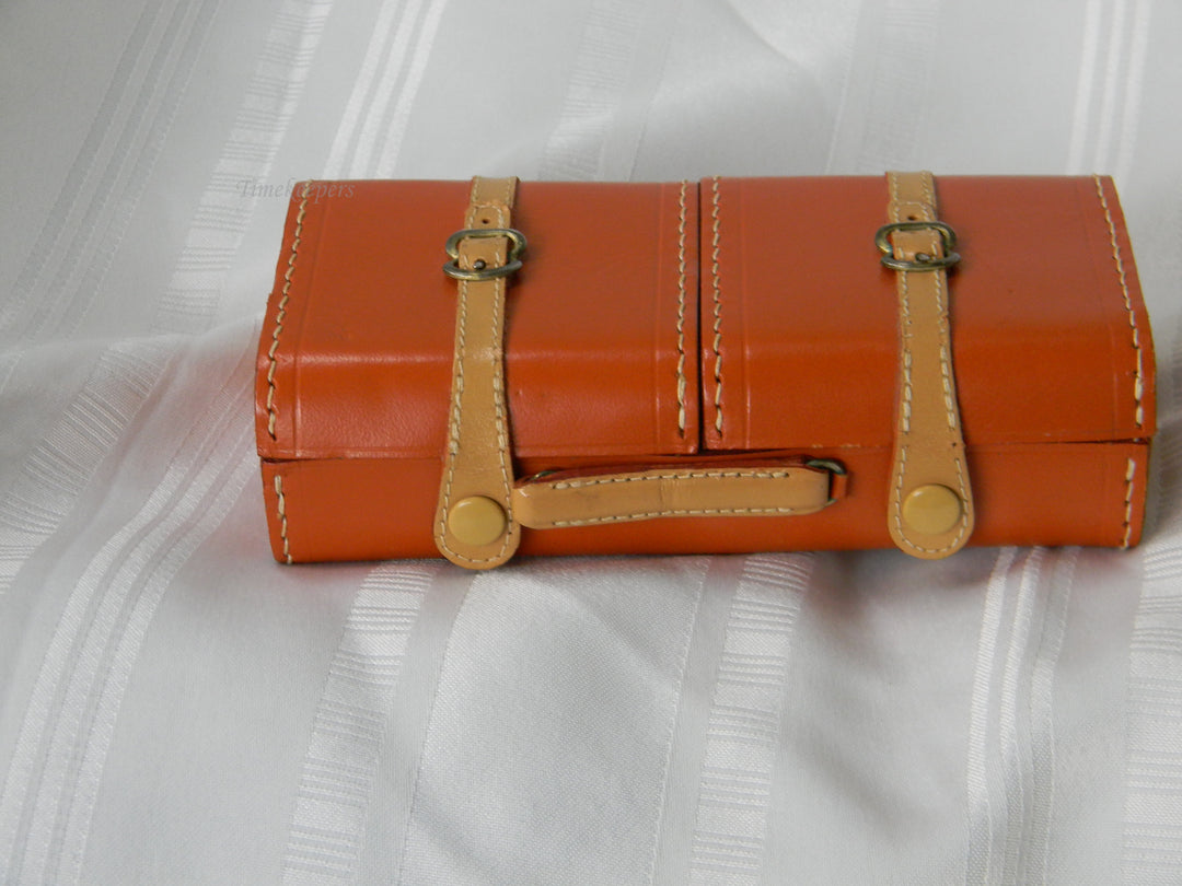 h403 (2) Leather Luggage Style Folding Endura Travel Alarm Clocks