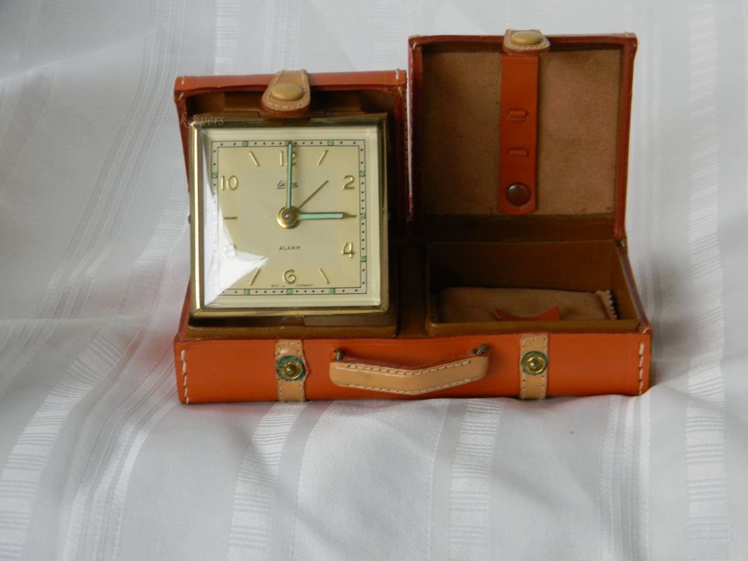 h403 (2) Leather Luggage Style Folding Endura Travel Alarm Clocks