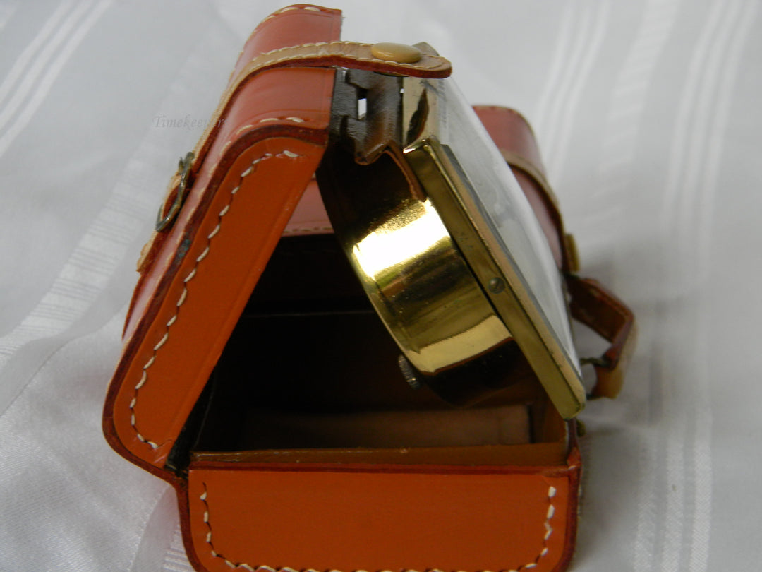 h403 (2) Leather Luggage Style Folding Endura Travel Alarm Clocks