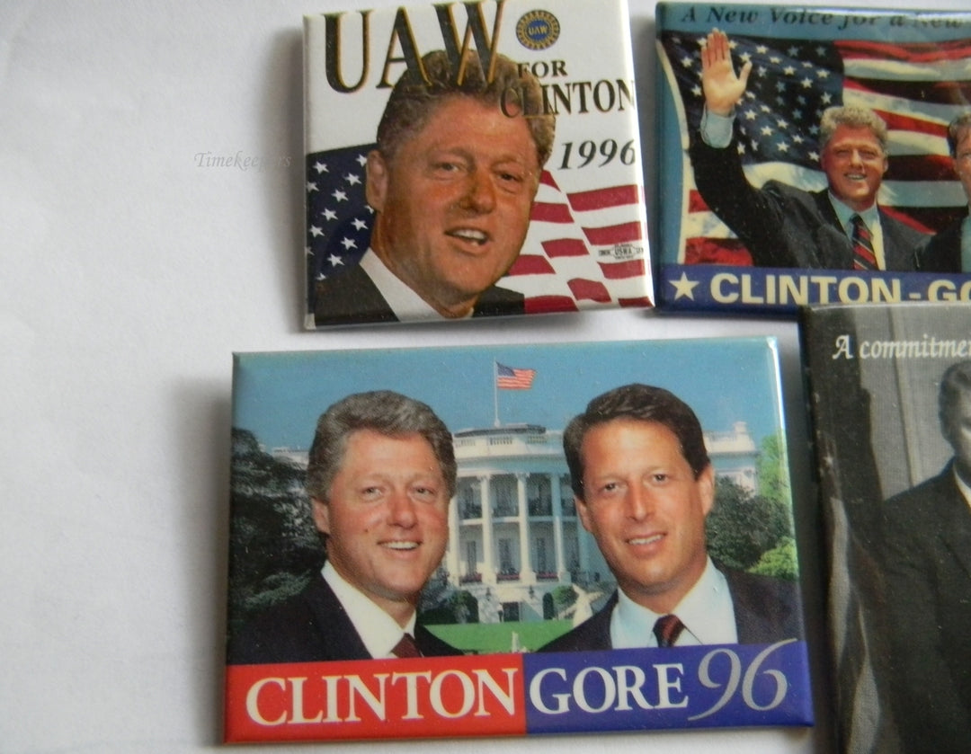 p291 Lot of Five Rectangle Campaign Buttons - Pins, '92 and '96 Clinton - Gore