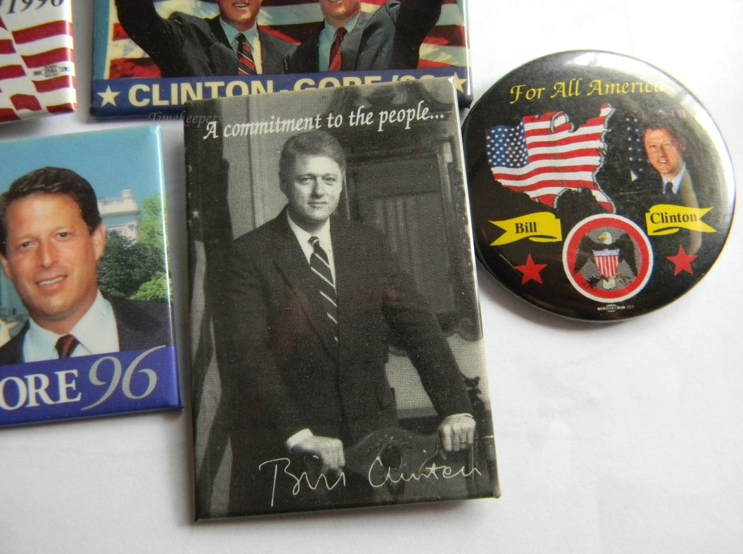 p291 Lot of Five Rectangle Campaign Buttons - Pins, '92 and '96 Clinton - Gore
