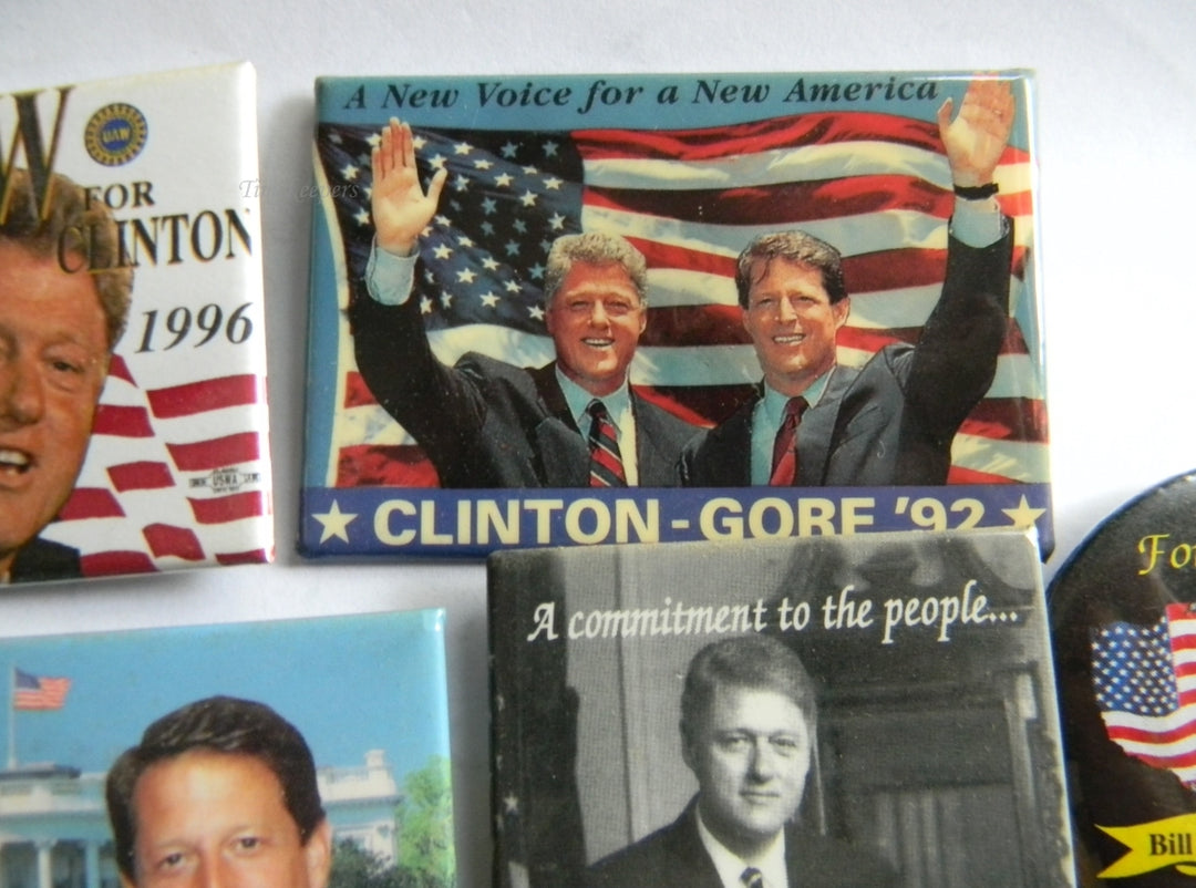 p291 Lot of Five Rectangle Campaign Buttons - Pins, '92 and '96 Clinton - Gore