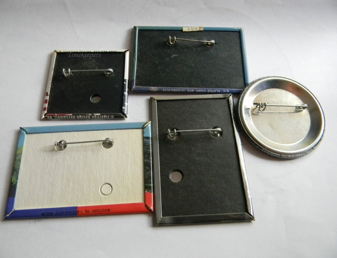 p291 Lot of Five Rectangle Campaign Buttons - Pins, '92 and '96 Clinton - Gore