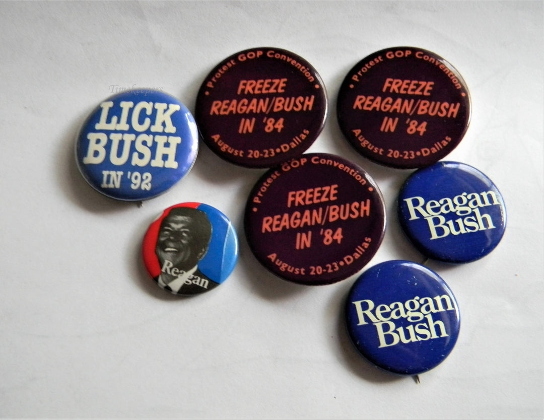 p295 Lot of Seven Campaign Buttons - Pins, Bush, Reagan