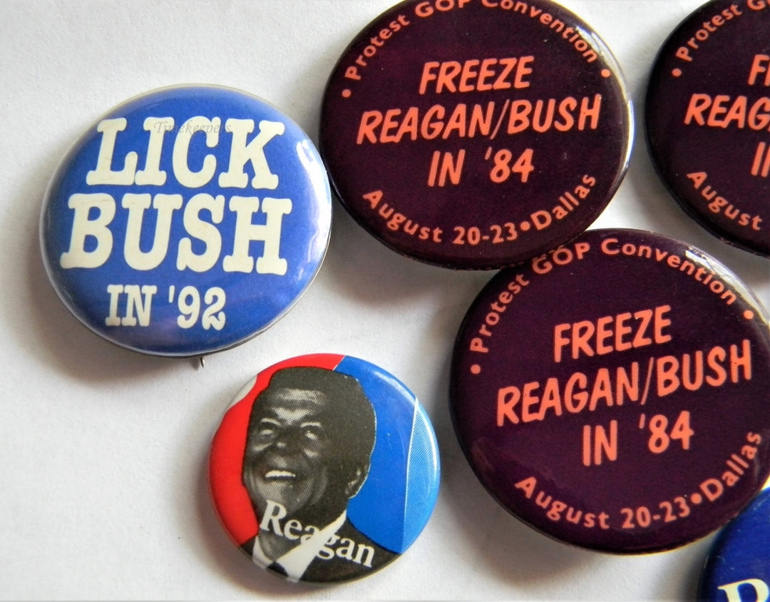 p295 Lot of Seven Campaign Buttons - Pins, Bush, Reagan