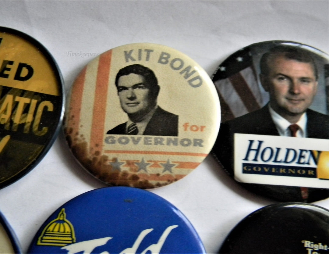 p296 Lot of Six Campaign Buttons - Pins, Kit Bond, Democratic, Walter, Todd etc.
