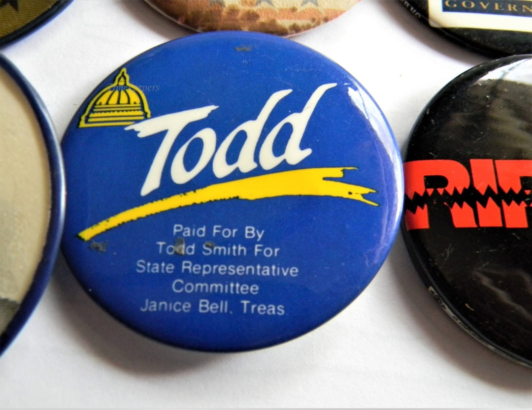 p296 Lot of Six Campaign Buttons - Pins, Kit Bond, Democratic, Walter, Todd etc.