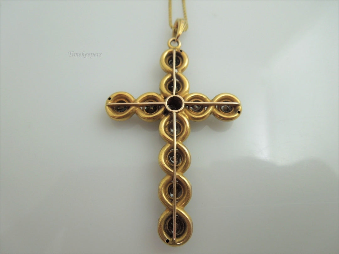 c397 Gorgeous 14kt Yellow Gold 20" Long Box Chain and Purple Stone Cross