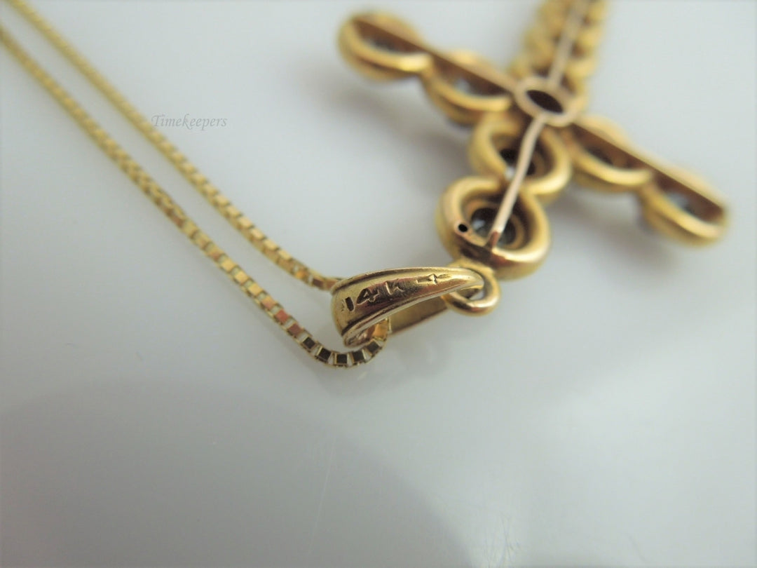 c397 Gorgeous 14kt Yellow Gold 20" Long Box Chain and Purple Stone Cross