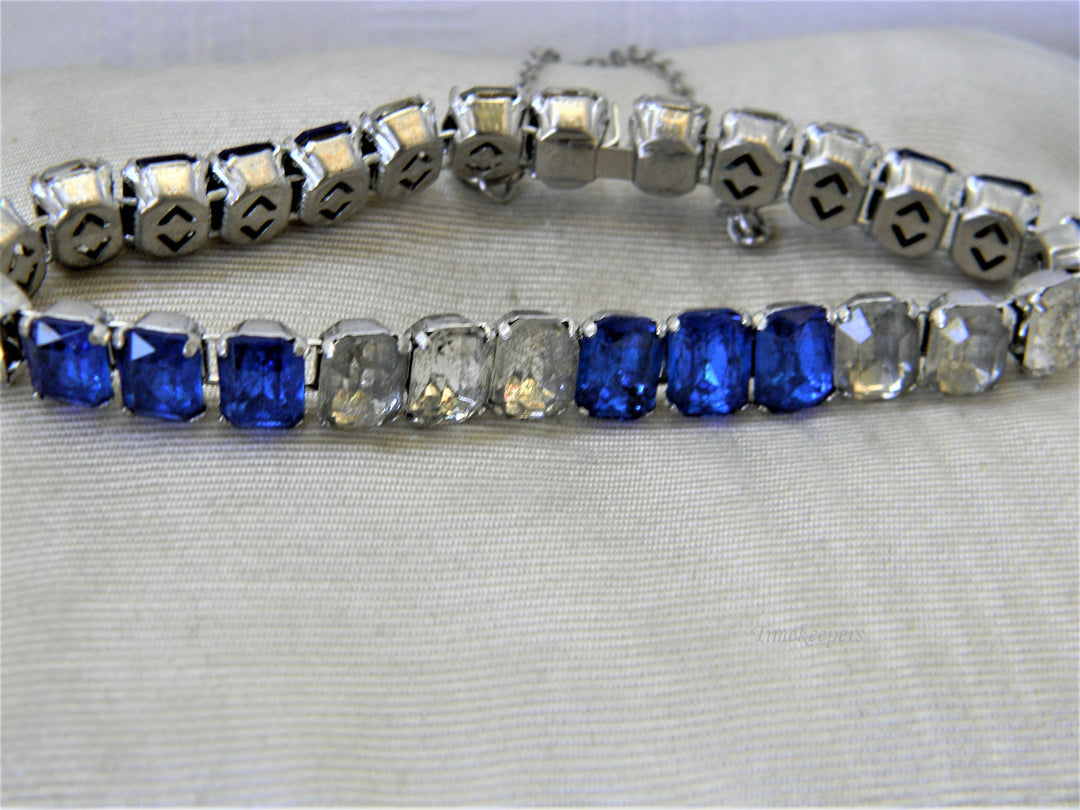 j357 Stunning Vintage Silver Tone Bracelet with Blue &amp; Clear Stones