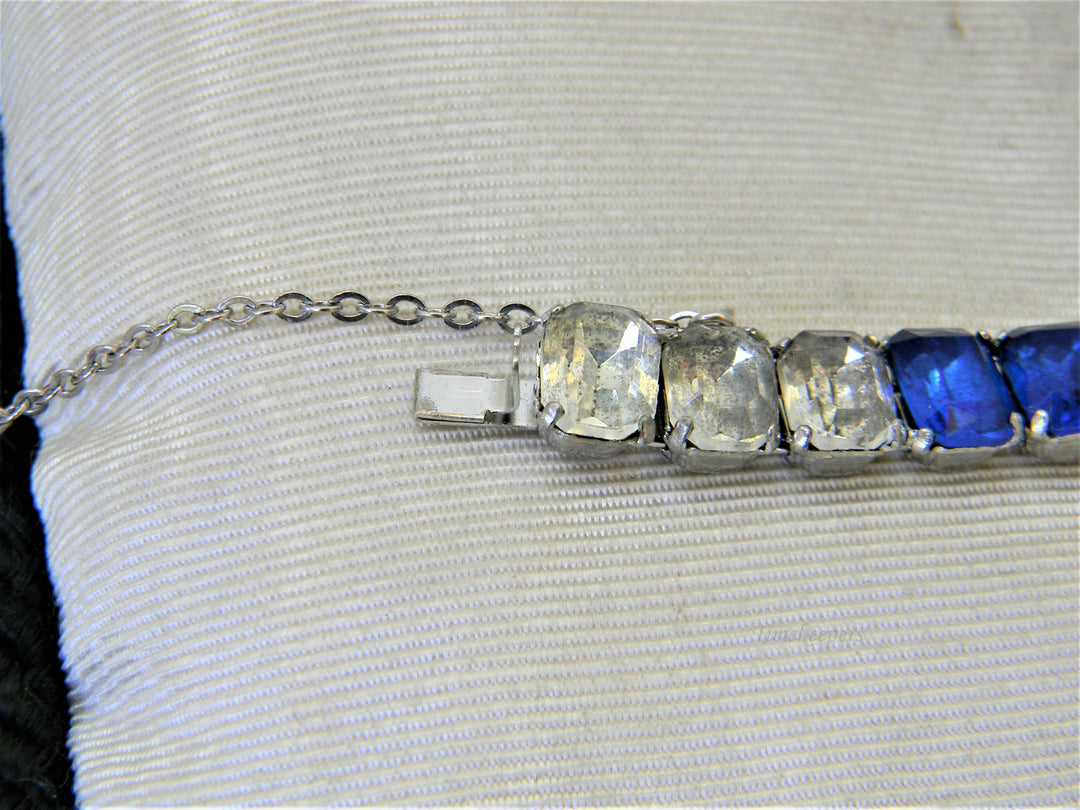j357 Stunning Vintage Silver Tone Bracelet with Blue &amp; Clear Stones