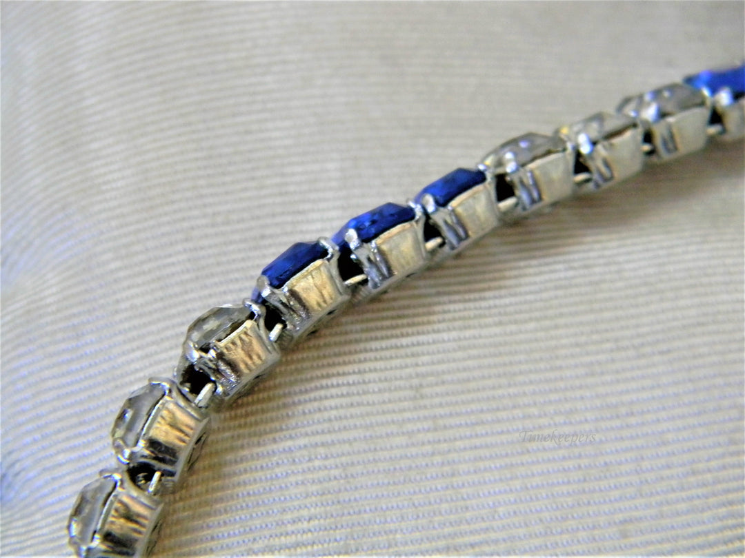 j357 Stunning Vintage Silver Tone Bracelet with Blue &amp; Clear Stones