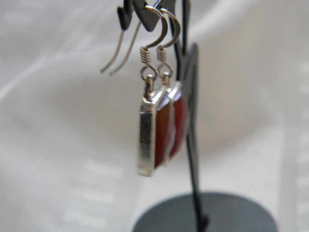 h431 Beautiful Sterling Silver Dangle Earrings with Faceted Dark Orange Stones