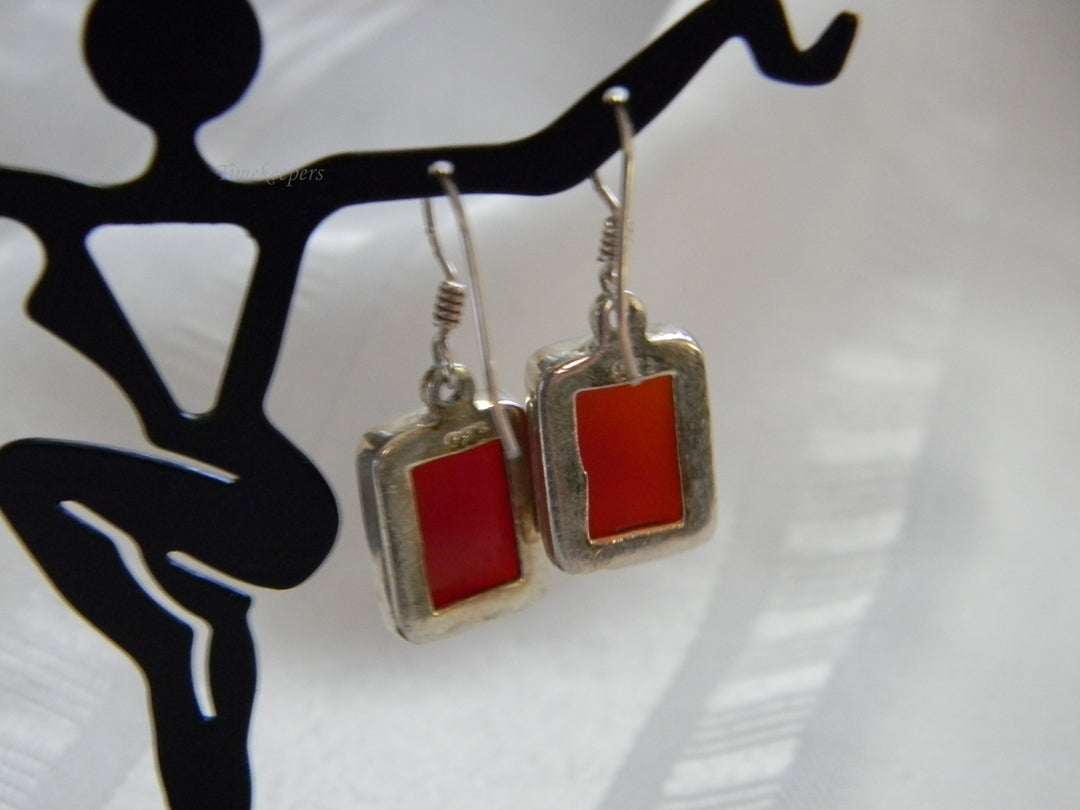 h431 Beautiful Sterling Silver Dangle Earrings with Faceted Dark Orange Stones