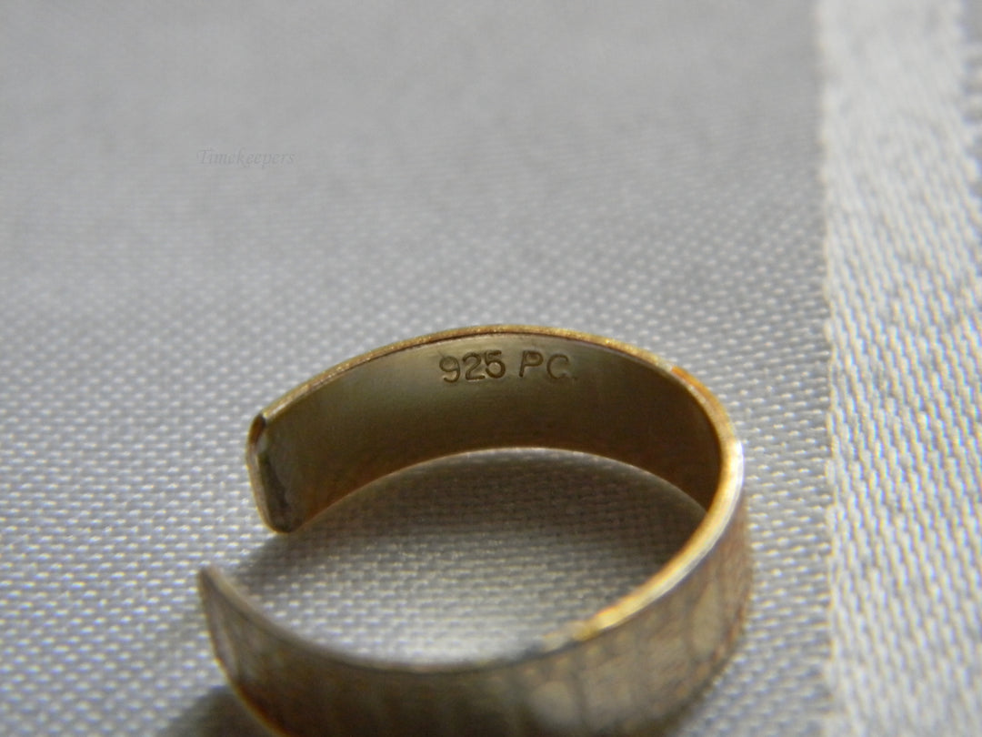 h434 Lovely Vintage Sterling Silver Toe Ring with Gold Wash (adjustable)