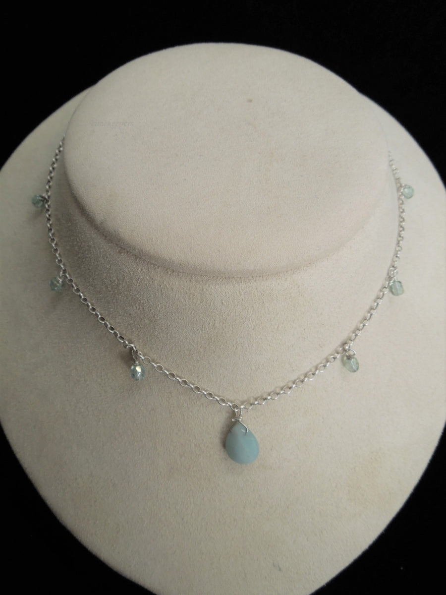 k566 Lovely Ladies Sterling Silver Green Stone Necklace