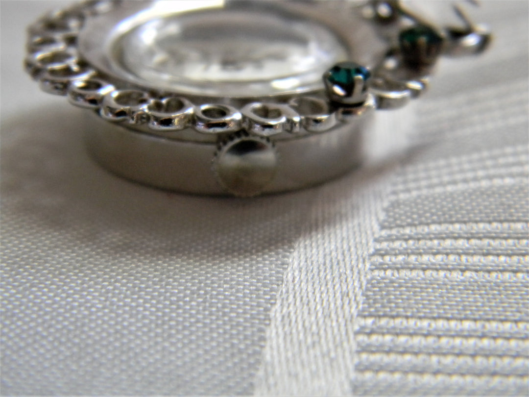 h438 Beautiful Silver tone Pendant Watch with Colored Stones