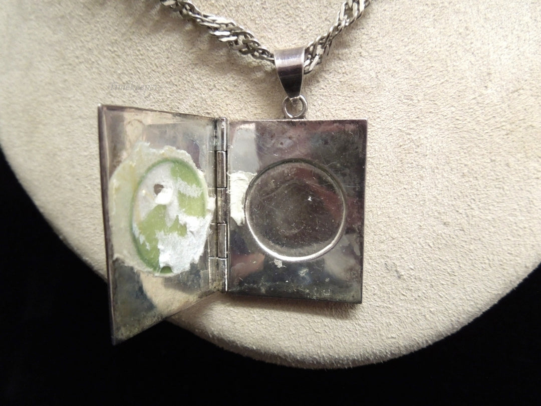 k573 Pretty Sterling Silver Book Locket on a 14" Silver Tone Chain