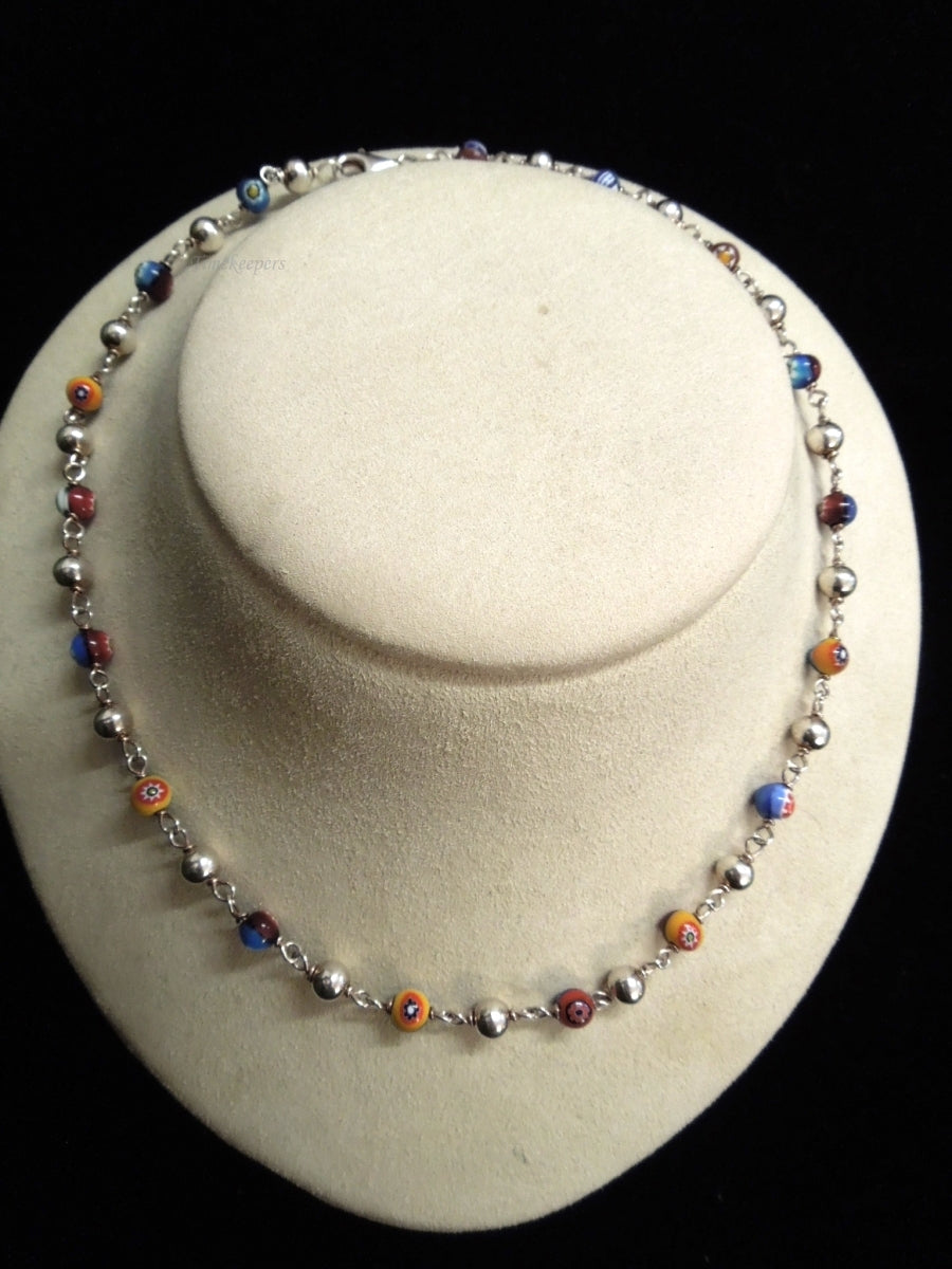k574 Beautiful Sterling Silver Colorful Beaded Necklace
