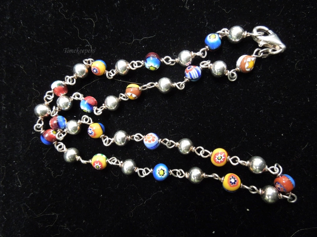 k574 Beautiful Sterling Silver Colorful Beaded Necklace