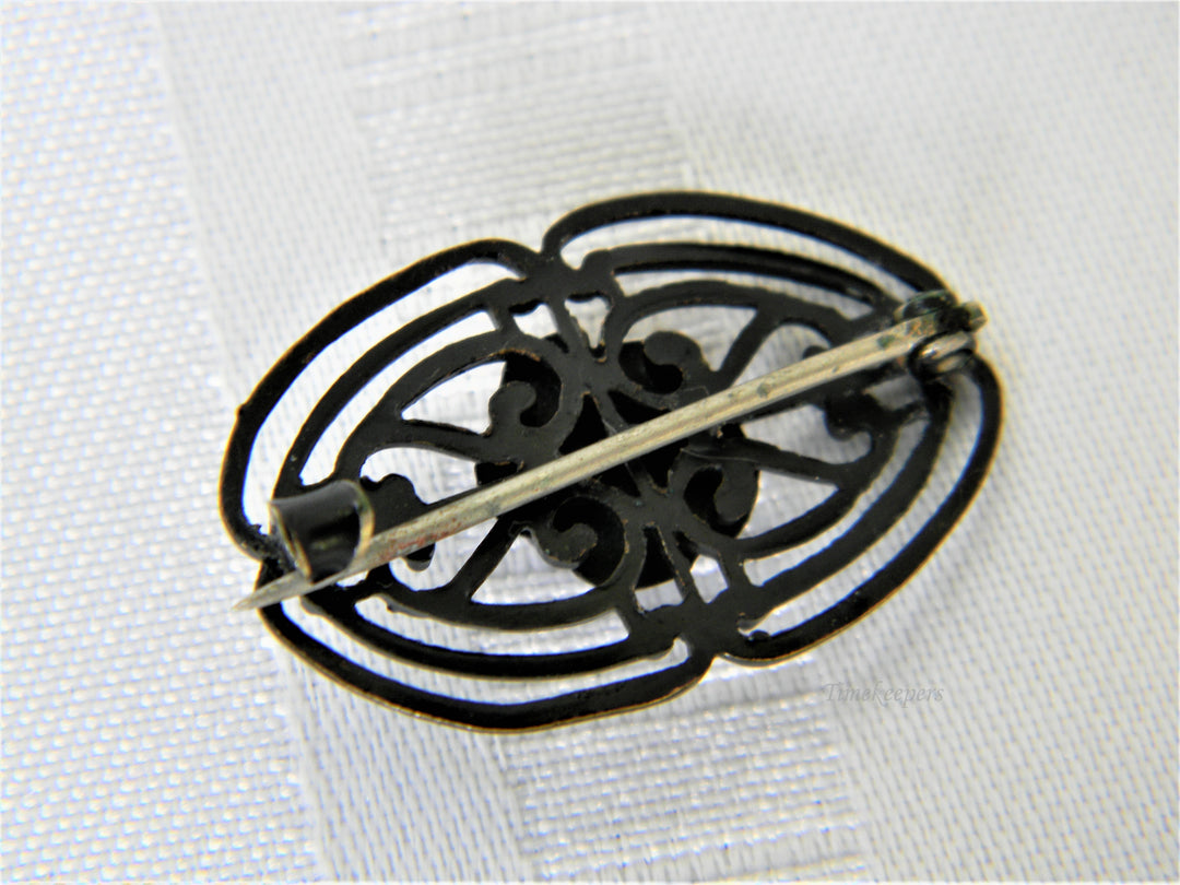 j388 Unique Vintage Black Brooch with Clear Center Stone