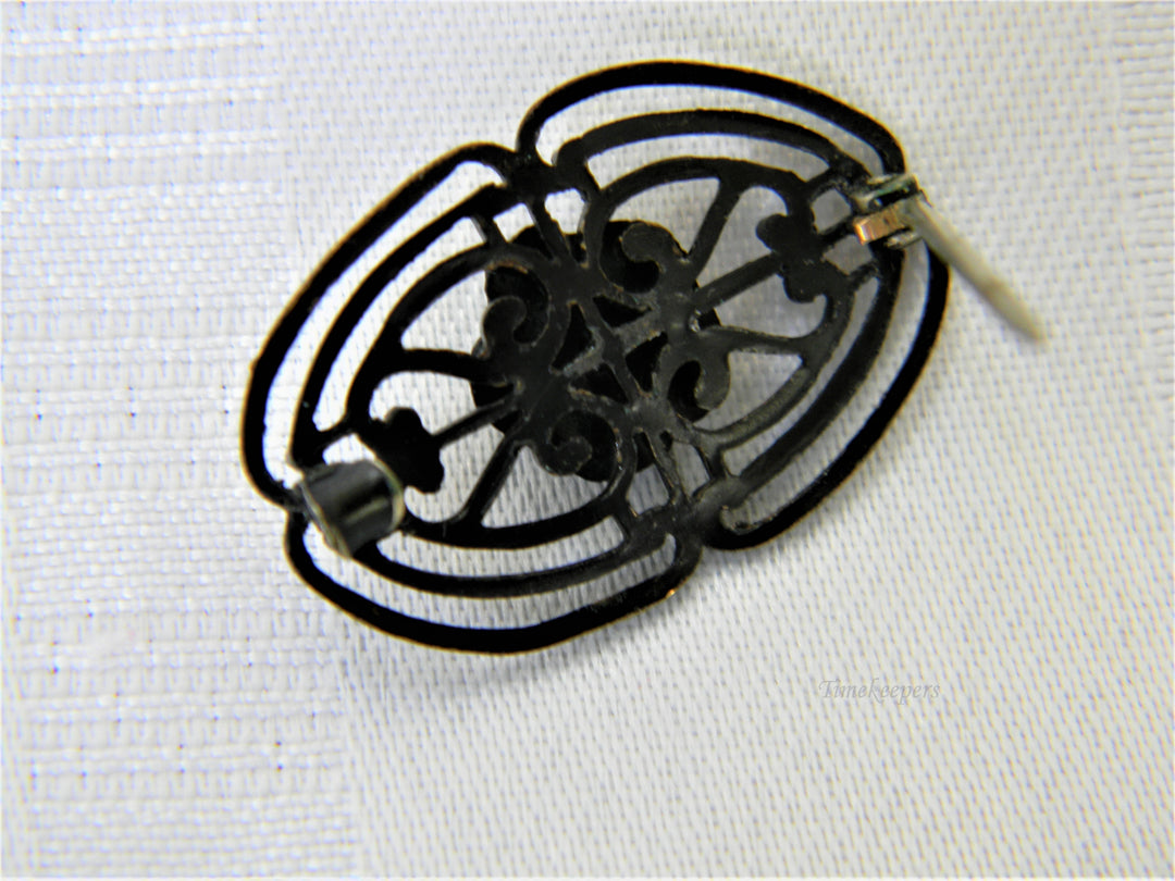 j388 Unique Vintage Black Brooch with Clear Center Stone