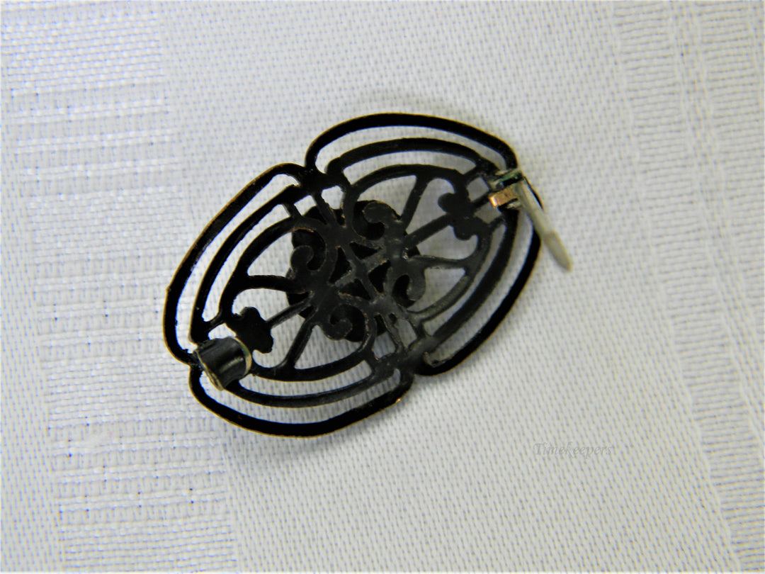 j388 Unique Vintage Black Brooch with Clear Center Stone