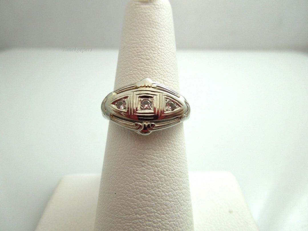 k591 Lovely Antique Art Deco 18kt White Gold 3 Diamond Ring Size 6.25