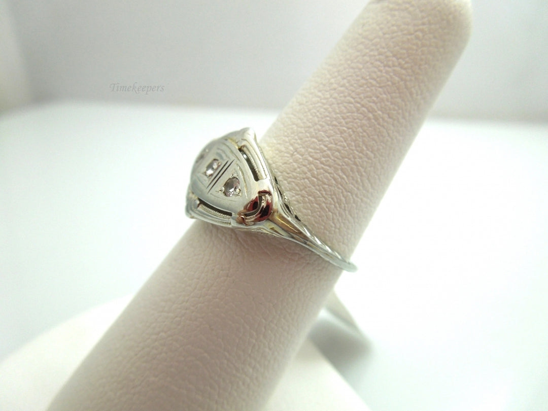 k591 Lovely Antique Art Deco 18kt White Gold 3 Diamond Ring Size 6.25