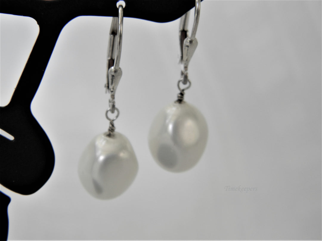 j391 Stunning Freshwater Pearl Dangle Sterling Silver Earrings