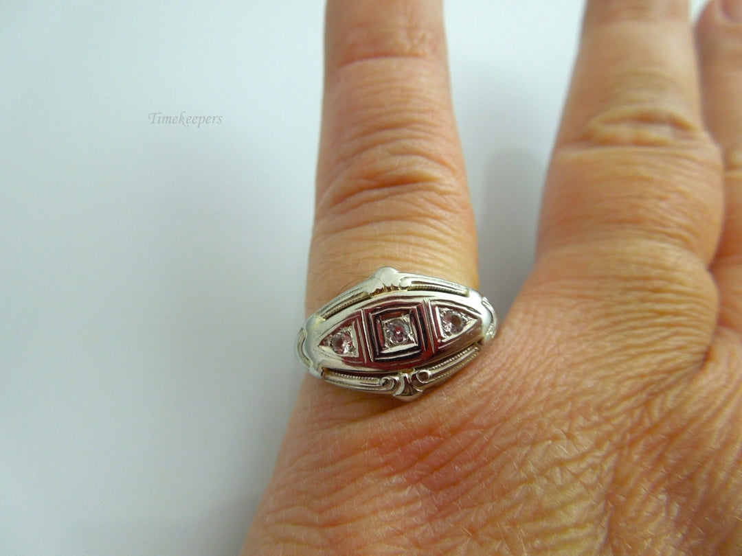 k591 Lovely Antique Art Deco 18kt White Gold 3 Diamond Ring Size 6.25
