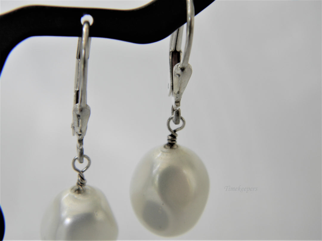 j391 Stunning Freshwater Pearl Dangle Sterling Silver Earrings
