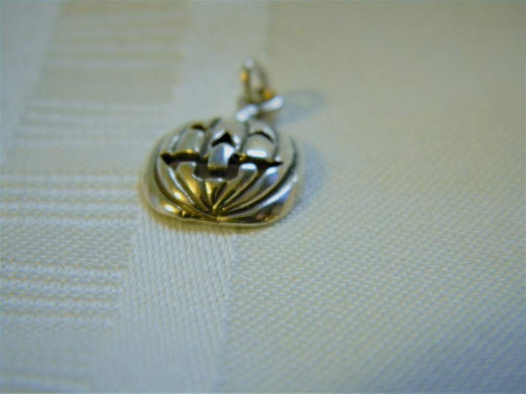 h448 Sterling Silver Pumpkin Jack-O-Lantern Charm or Pendant