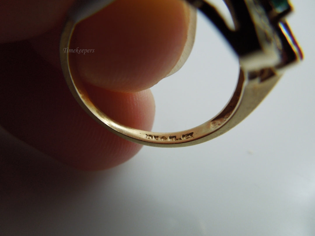 k592 Ladies Pretty Emerald and Diamond Ring in 10kt Yellow Gold Size 5