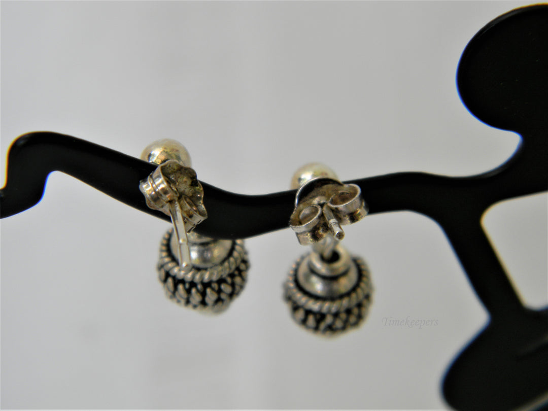 j393 Pretty Little Sterling Silver Ornate Bead Dangle Earrings