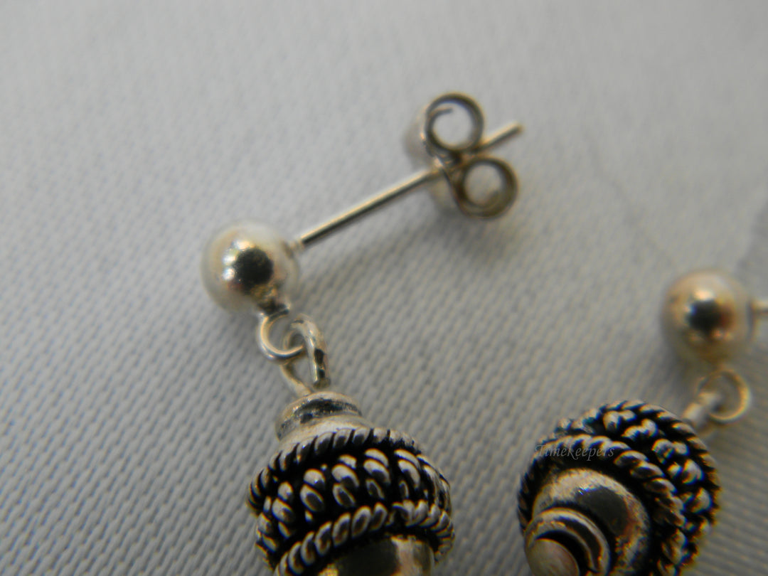 j393 Pretty Little Sterling Silver Ornate Bead Dangle Earrings