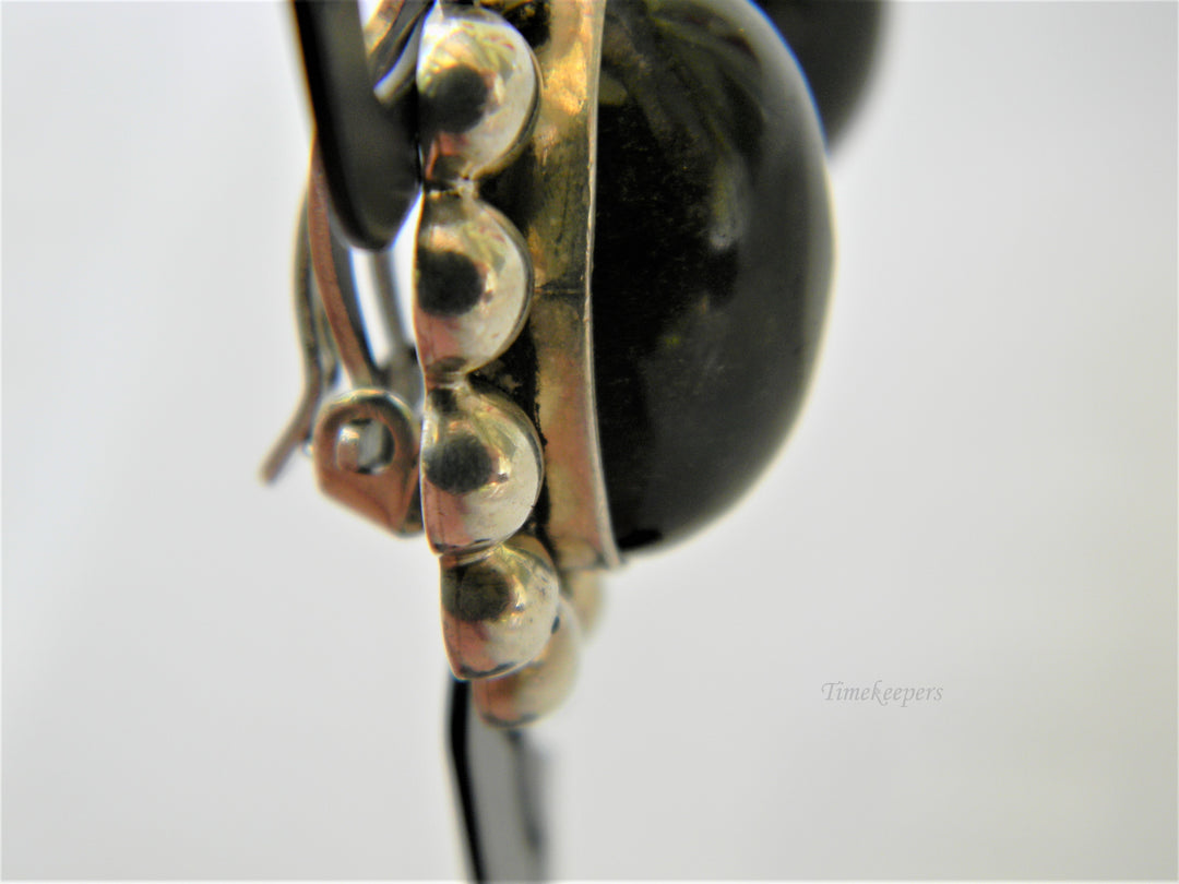 j396 Beautiful Oval Onyx Cabochon Silver Earrings NOT PIERCED EARRINGS