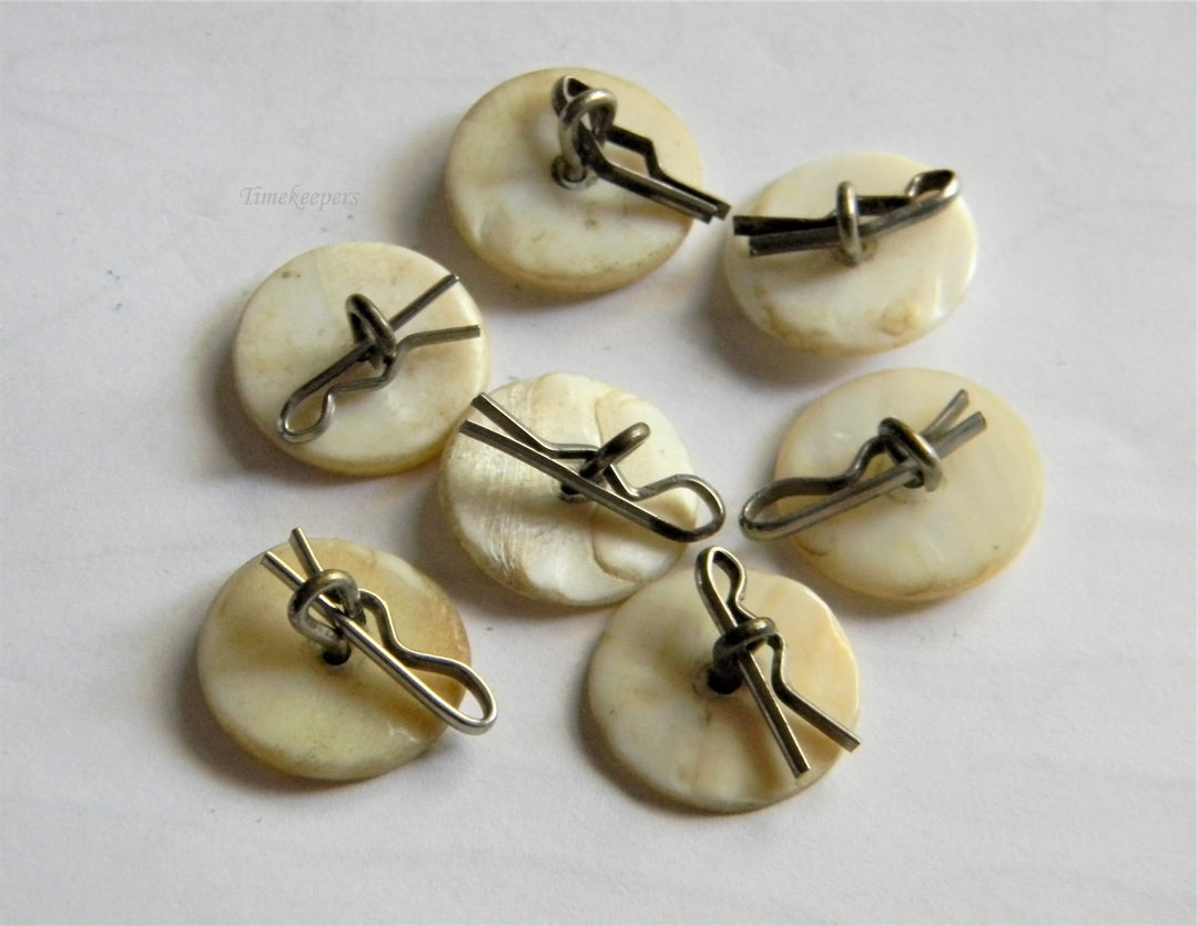 p341 Set of (7) Vintage MOP Buttons with Metal Shanks 11/16"