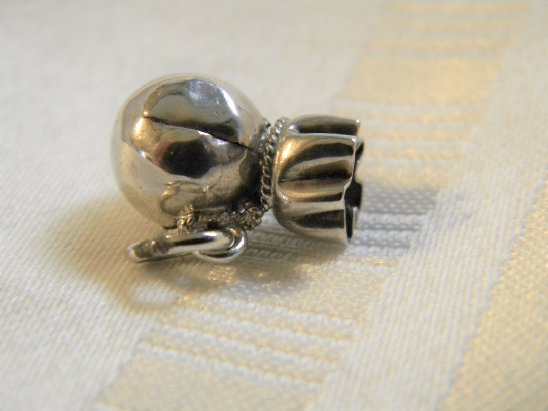 h459 Cute Sterling Silver 3 Dimensional Drawstring Pouch Charm or Pendant