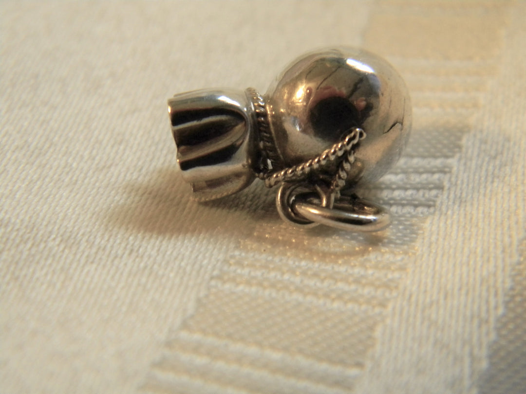 h459 Cute Sterling Silver 3 Dimensional Drawstring Pouch Charm or Pendant