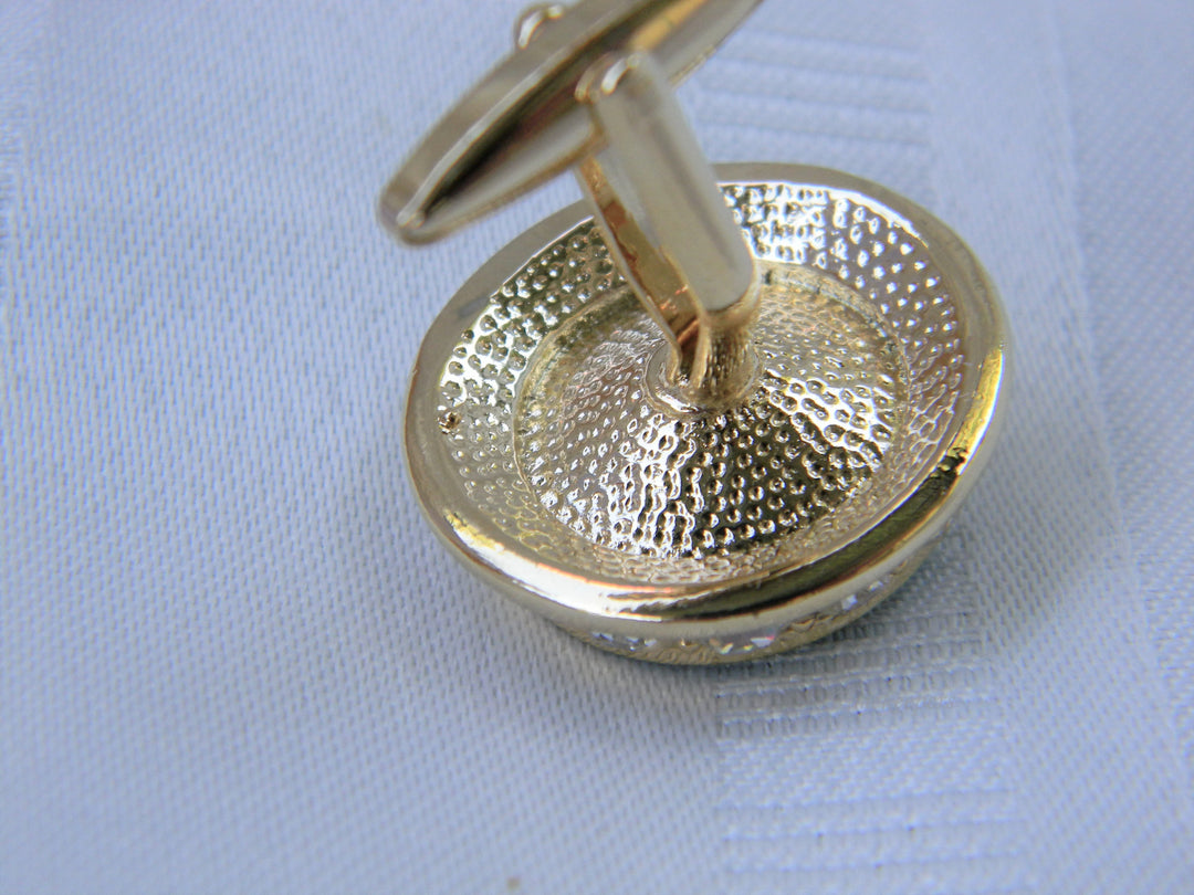 j400 Vittorio Vico Dark Red Stone and Rhinestone Cuff Links in Gold Tone in Box