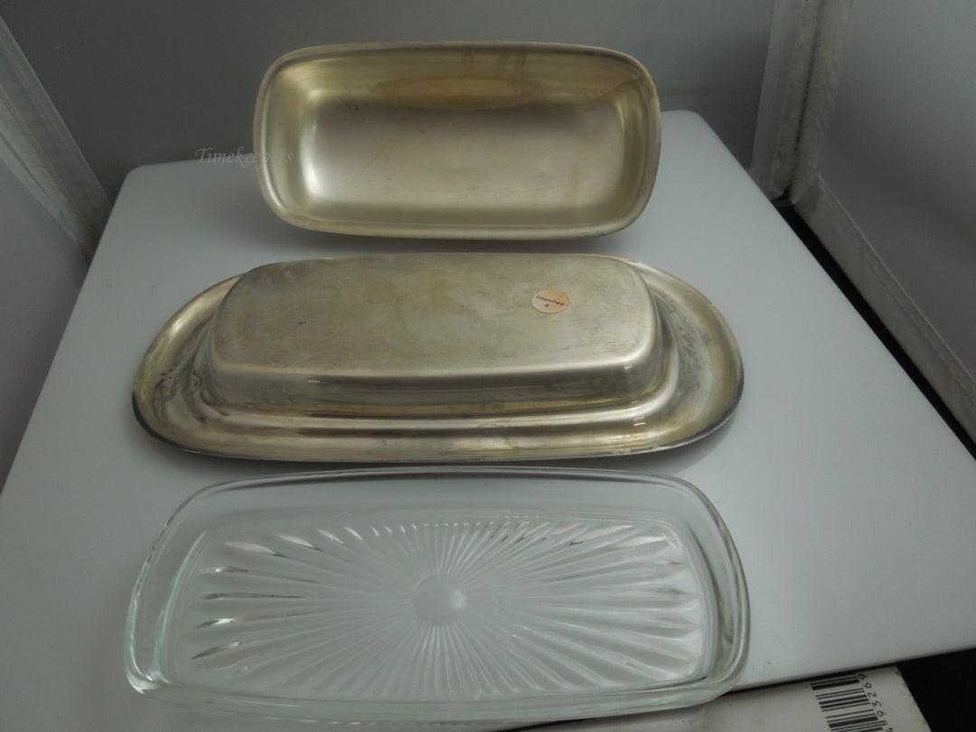 q023 Vintage Silver Plated with Glass Insert Pineapple Handle Domed Butter Dish