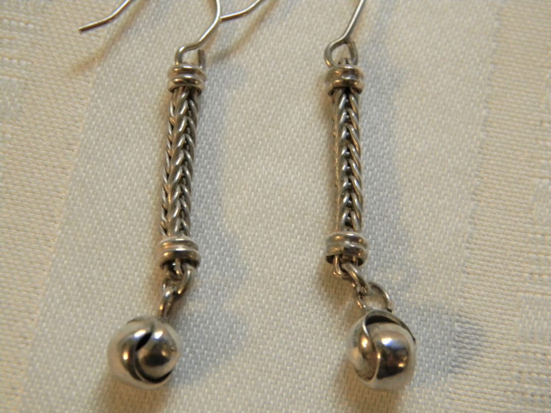 h469 Unique Sterling Silver Dangle French Hook Earrings with Entwined Balls