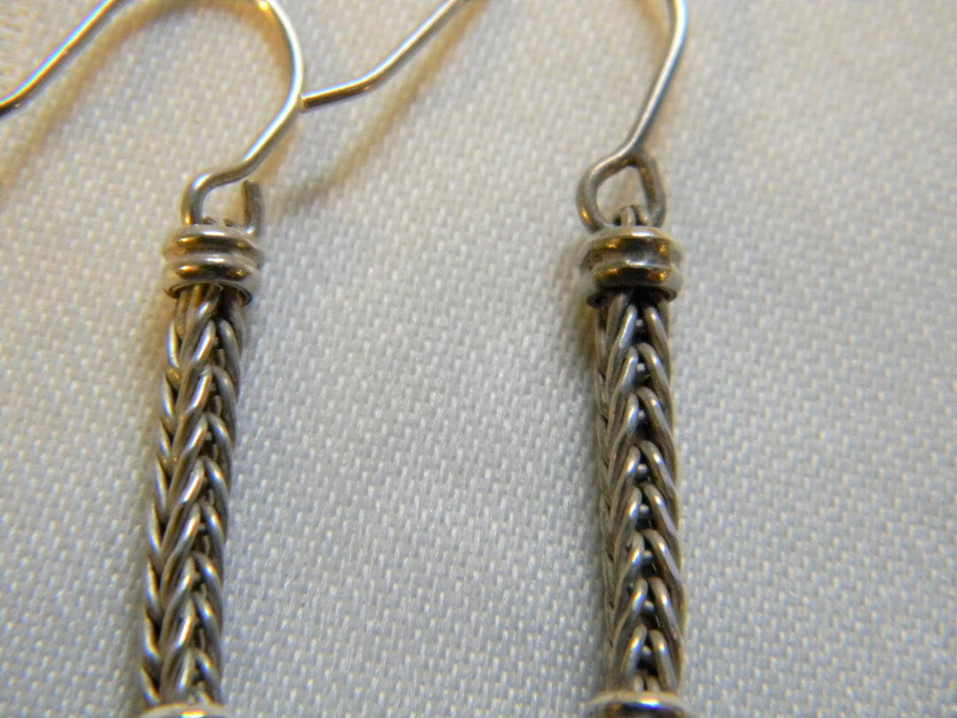 h469 Unique Sterling Silver Dangle French Hook Earrings with Entwined Balls