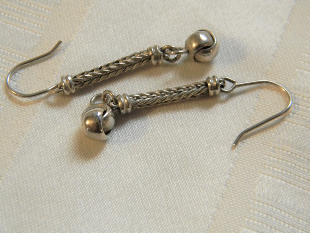 h469 Unique Sterling Silver Dangle French Hook Earrings with Entwined Balls